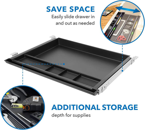 MOUNT-IT! Large Under Desk Pencil Drawer, 21.25” Width, Ball Bearing Slides Out Tray Organizer for Office Accessories
