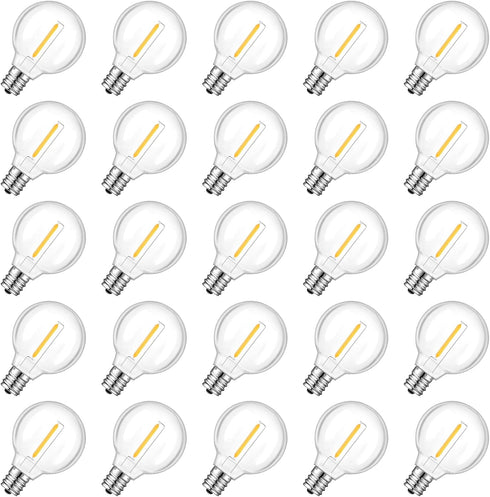 25 Pack G40 LED Replacement Light Bulbs, E12 Screw Base, Waterproof Globe Bulbs for Indoor Outdoor String Lights
