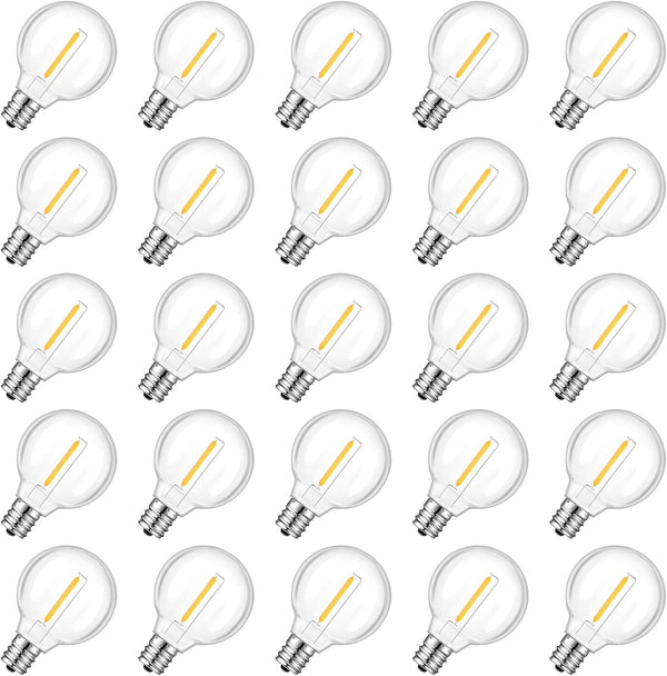 25 Pack G40 LED Replacement Light Bulbs, E12 Screw Base, Waterproof Globe Bulbs for Indoor Outdoor String Lights