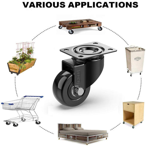 GBL 2" Heavy Duty Caster Wheels, Set of 4, Black, No Floor Marks, Silent Castor for Furniture, 440Lbs