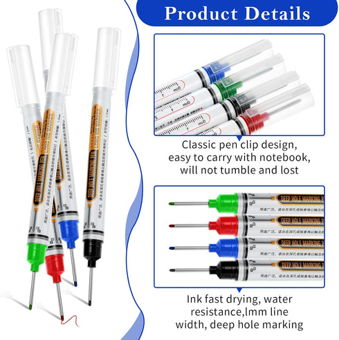 12 Prasacco Pcs Long Head Deep Hole Multi-Purpose Long Nib Marker Waterproof Deep Reach Construction Markers Quick Dry