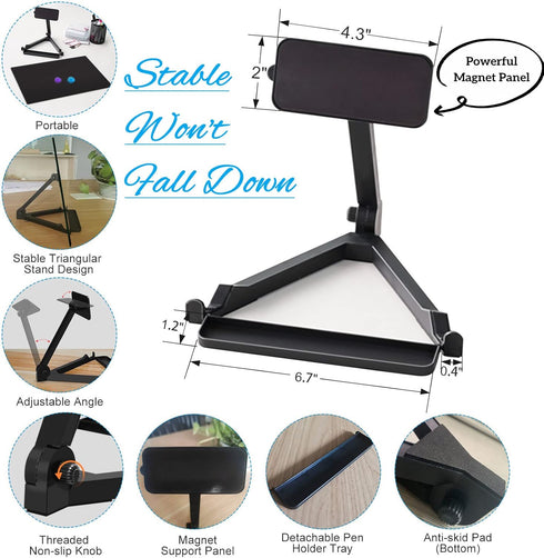 Black Magnetic Glass Board Desktop Easel, 16x12" Black Dry Erase Board for Desk, Tabletop Glass Whiteboard on