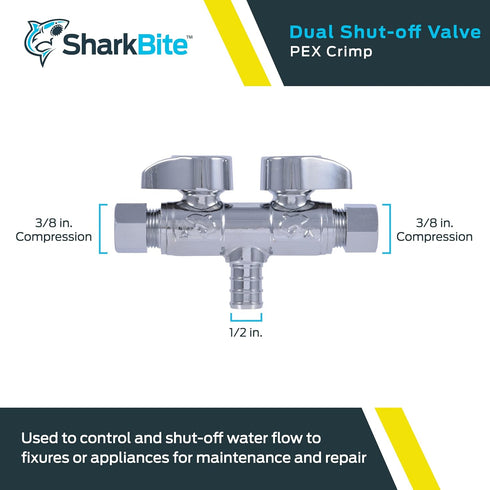 SharkBite Crimp Dual Shut Off Valve, Push to Connect Brass Plumbing Fitting, PEX, PE-RT, UCDS123838 by SharkBite