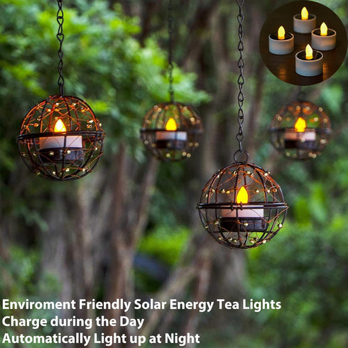 TWINKVILLA Decoration-4Pack Outdoor Solar Hanging Lanterns Waterproof, Globe Hanging Candle Holder with Flickering