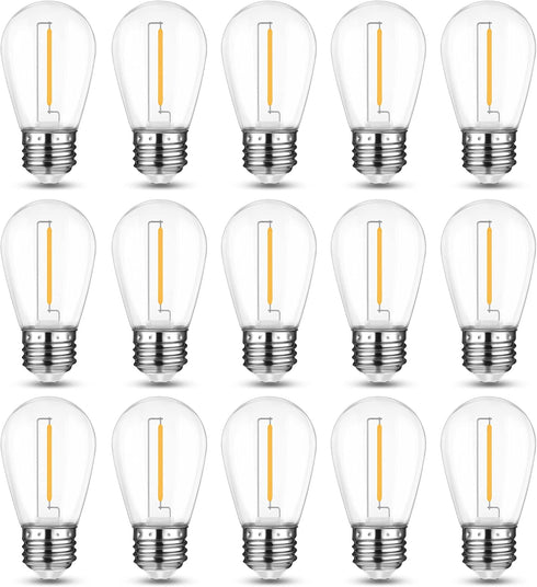 Mlambert LED String Light Bulbs, Shatterproof Outdoor S14 Replacement, Waterproof 1W, 15 Pack