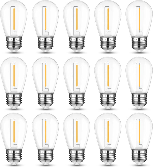 Mlambert LED String Light Bulbs, Shatterproof Outdoor S14 Replacement, Waterproof 1W, 15 Pack
