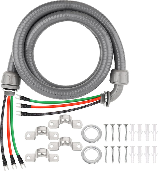 6FT Non-Metallic Liquid-Tight Conduit Kit, 1/2" Pre-Wired Electrical Whip with 310AWG THHN