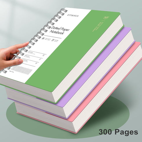 EMSHOI B5 Spiral Notebook, Bullet Dotted Journal, Large 7.48" X 10.15", 300 Pages/150 Sheets, 100gsm Dot Grid Paper,