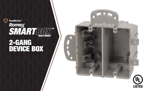 Southwire MSBMMT2G Heavy Duty 2-Gang Multi-Mount Electrical Box, Adjustable Depth, Gray with Screws