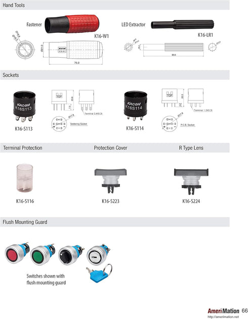 K16-S115-R-12VDC, Bulb, K16 12VDC LED Switch, Red