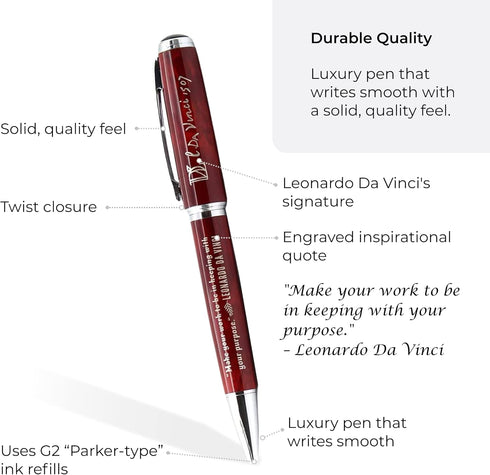 Leonardo Da Vinci Inspirational Quote Pen - Creative Gifts for Artists, Engineers, Architects, Professors, and Teachers