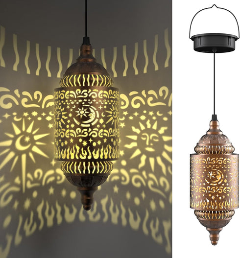 Hapjoy Moroccan Hanging Solar Lights Outdoor Garden Decor Sun and Moon Decorations Solar
