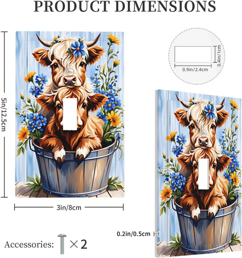 HTSAHKV 3 5 Inch Cute Highland Cow Wall Plate Light Switch Cover Single Gang Outlet Faceplate Print Plate Cover X