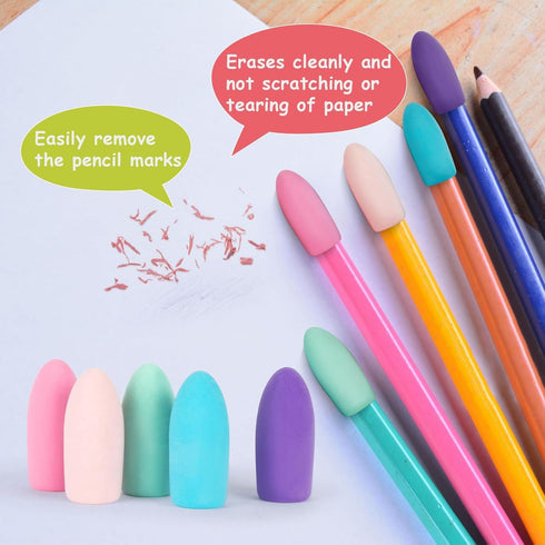 Sukh Cap Erasers for Pencils Bulk - 60 PCS Latex Free Pencil Top Erasers in 5 Colors
