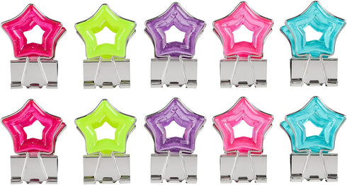 Star Shape Medium Paper Clips, Binder Clips, Easy Grip, Assorted Color, School Office Supplies, 10 Pcs
