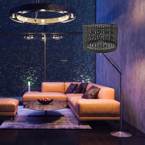 Fockety E14 E27 Metal Etching Process Large Lamp Shades, Hollow Tree Shadow Light Cover, Black Lamp Shade Drum Big