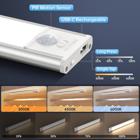 Lighting,5 Pack Indoor,3 Dimmable,Magnetic Closet Counter Under Cabinet Rechargeable Motion Sensor Light Colors Lights