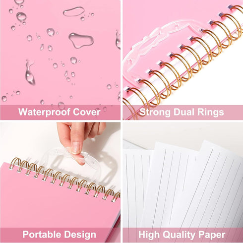 Yoment Top Spiral Notebooks, 6" x 8.5", College Ruled, 160 Lined Pages, Waterproof Cover, Pink