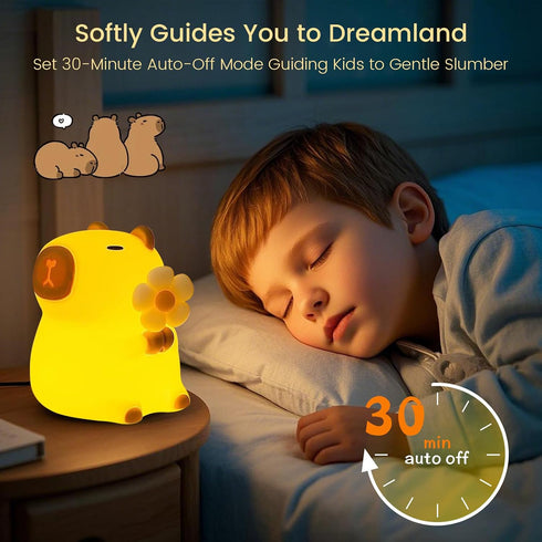7-Color 3-Level Dimmable WarmLight, 30Min 100% Capybara Night Light, Nursery Lamp, RGB & Tap Control, Timer, Safe &Soft