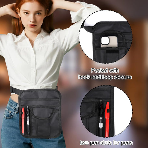 Penitue Server Pouch, Black Oxford Cloth Server Waist Pouch with Belt Versatile Serving Waist Apron Bag Adjustable
