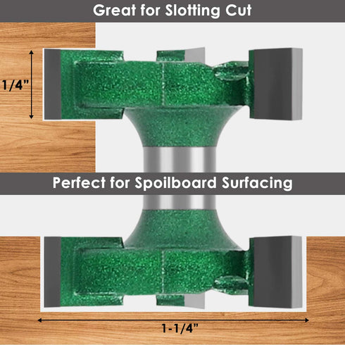 CNC Spoilboard Surfacing Router Bit, 1/4'' Shank, 1-1/4'' Cut Dia, 1/4'' Cut Length, 3 Wings, Professional Woodworking