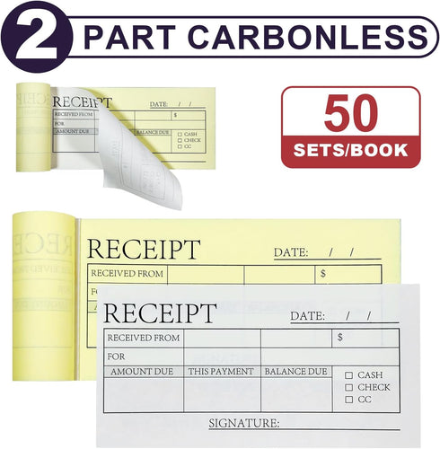 WEIZHEN 6-pack (300 sets) 2-part This of Money & Rent Receipt Books features carbonless receipts, waterproof covers