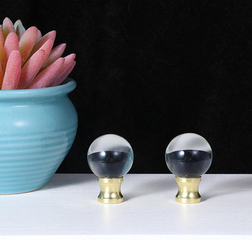 Hadnves 2 1/4-27 PCS Crystal Lamp Finial Screw Topper with Polished Metal Base Knob Clear Decorative Top Accessories