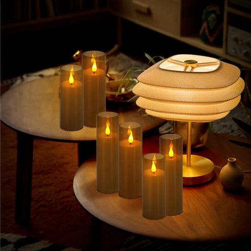 YOROXRG 24 Pack (D2.2 5" 6" 7")(Grey) Halloween Decoration Flickering Flameless Candles Battery Operated Timer Led
