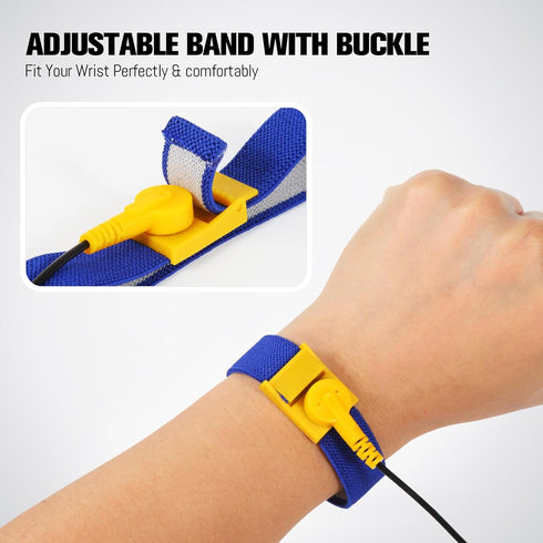 Anti Static Wrist Strap, 7.5" ESD Adjustable Grounding Bracelet with 10‘ Extendable Coil Cable, Fits 5" to 9"