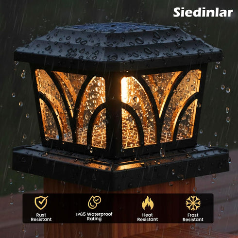 2 4x4 5x5 6x6 2 Pack SIEDiNLAR Solar Post Cap Lights Outdoor, Aluminum Glass Modes Fence Post Caps for Vinyl Wooden