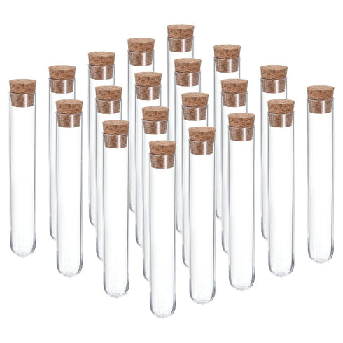 PATIKIL 10ml Plastic Test Tubes with Cork Stoppers, 20Pcs, 100x16mm for Scientific, Party Decoration, Candy Storage