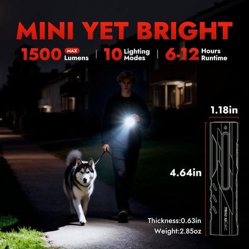 1500 WARSUN Rechargeable EDC Flashlight Lumen Compact LED Pocket Flashlight with Magnetic Base and Clip, Portable Work