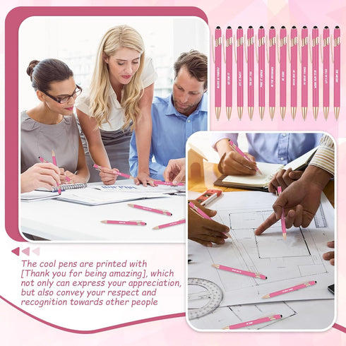 Yeaqee 24 Pcs Inspirational Ballpoint Pens, Motivational Black Ink Retractable Quotes Pen with Stylus Tip for Office,
