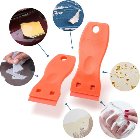 FOSHIO 2PCS Orange Plastic Razor Blade Scraper Tool with 100PCS Blades for Sticker and Adhesive Removal