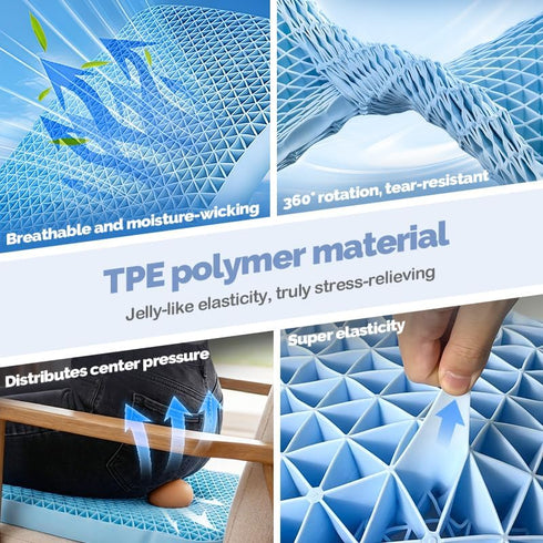 Vinlyto TPE Double Layer Gel Seat Cushion for Long Sitting - Enlarged Thickened Patent Design, Soft Breathable Cooling