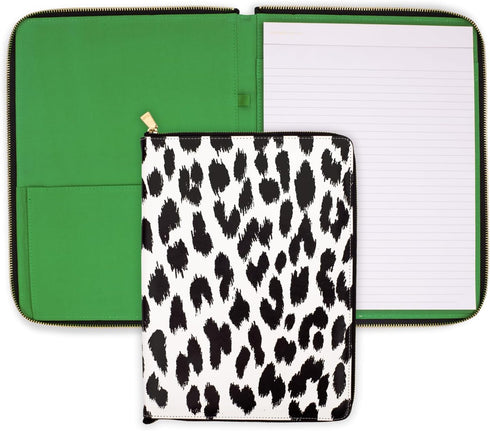 Kate Spade New York Vegan Leather Padfolio, Zipper Portfolio with 8.5" x 11" Writing Pad, Modern Leopard Organizer