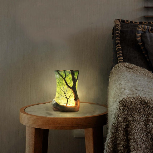 Forest Nature-Inspired Vintage Lantern Table Lamp for Bedrooms, Branches Night Light, Small Farmhouse Rustic End Table