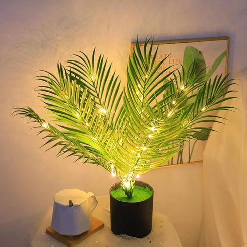 Xoeryoy 18" Palm Paradise Lamp, LED Light Realistic Artificial Palm Tree Lamp, USB Powered Led Tree for Home Bedroom