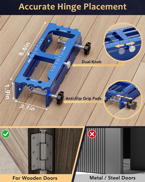 HEYCODY 2.5" -5", 1/4" 5/8" Door Hinge Jig Tool for Router, Adjustable Aluminum Alloy Mortise Jig Fits Door Hinges Door
