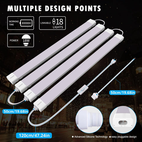5000K 18W Closet, 2Ft, KUKUMAO Plug-in LED Tube Light Fixture, Linkable Cabinet Light for Garage, Kitchen, Bathroom
