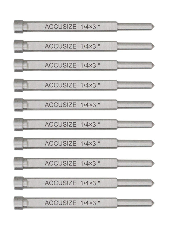 Accusize Industrial Tools 1/4" x 3" Pilot Pins for Annular Cutters, 10pcs/Pack