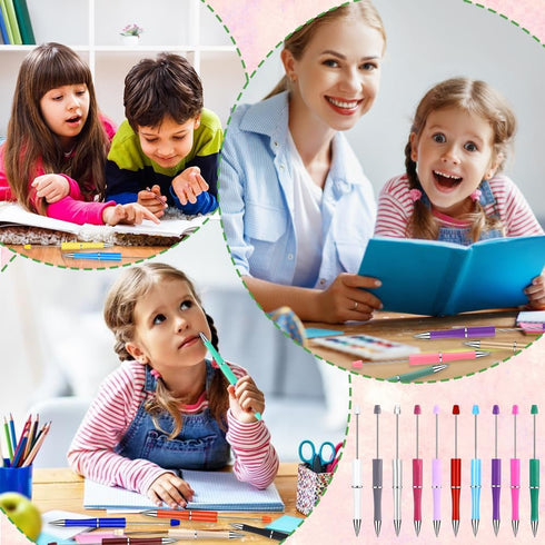 Vellibring 150 8 Pcs DIY Beadable Pen Kit Multicolor Bulk Ballpoint DIY Crafting Pens with Colors Refills & Bags