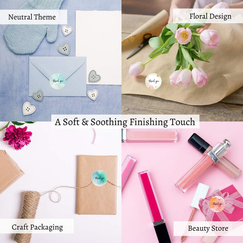 Thank You Stickers Roll | Elegant Water Color with Gold Foil | 1.5 inch | 500 Waterproof Labels for Small Business