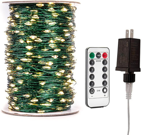 200FT 600 Green Wire Fairy Lights Plug in High Bright LED Waterproof LED String Lights with Remote Warm White