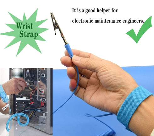 ESD High Temperature Mat Kit, 16" x 24" x 0.08", Blue Anti-Static Mat with Wrist Strap and Grounding Cord
