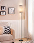Dimmable 10W 900LM Bulb 3000K-6500K, H06LD05W1 Gray Floor Lamp for Living Room with Remote and Foot Switch, Corner