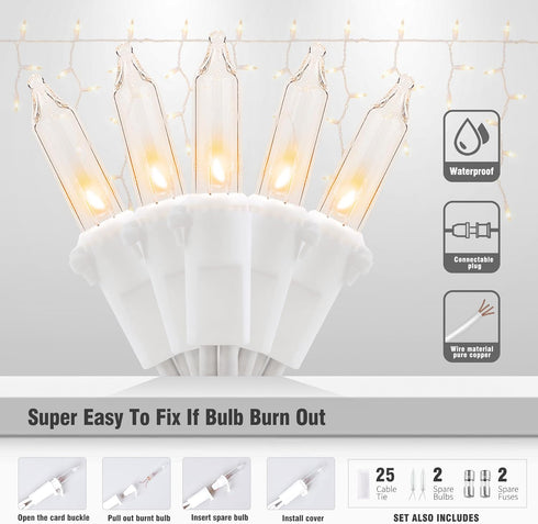 23FT 200 YOUNGAR Icicle Lights Outdoor, Connectable Icicle Christmas Lights,Warm White Plug in Curtain String Lights