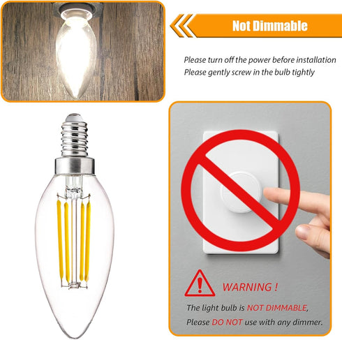 16 Pack Bulbs 40W 4000K B11 4W Bulbs 90 450LM, E12 Non-Dimmable LED Candelabra Equivalent, Cool White, LED Light