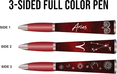 Zodiac Sign Ballpoint Pen (1 Pen, 3-Sided) Constellation Design, Cool Zodiac Gifts Pretty Pens for Women and Men (Aries