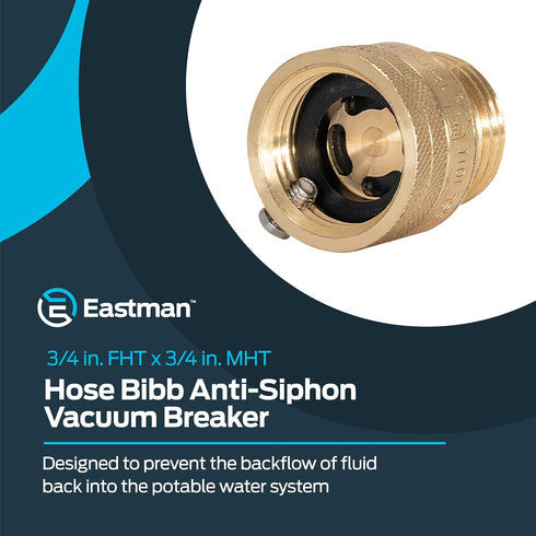 Eastman 3/4 Inch FHT x 3/4 Inch MHT Hose Bibb - Anti Siphon Vacuum Breaker, Brass Plumbing Fitting